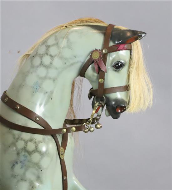 A G and J Lines extra carved and turned head wooden rocking horse, 1890-1900, H.40in. L.44in